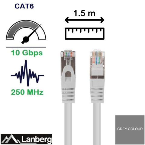 Cablu retea-patchcord CAT6 FTP, Lanberg 43615, 2 X RJ45, lungime 1.5m, AWG26, 10Gb/s-250MHz, de legatura retea, ethernet, gri [4]