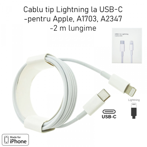 Cablu tip Lightning la USB-C, pentru dispozitive Apple, A1703, 2m, alb, in blister [5]