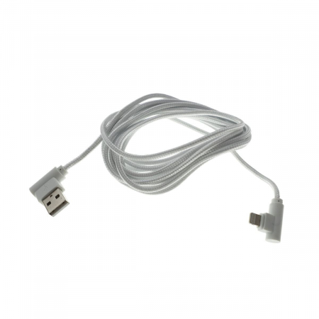 Cablu USB 2.0 compatibil cu conector lightning, unghi 90 grade la ambele capete, 300 cm lungime, invelis textil, alb [2]