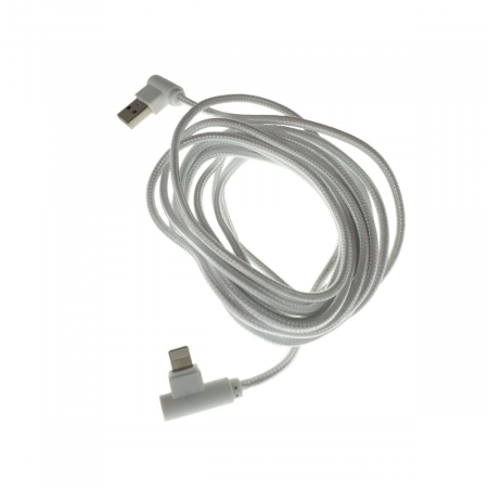 USB la Apple Lightning 8-pin - Cablu USB 2.0 compatibil cu conector lightning, unghi 90 grade la ambele capete, 300 cm lungime, invelis textil, alb
