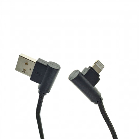 Cablu USB 2.0 compatibil cu conector lightning, unghi 90 grade la ambele capete, 300 cm lungime, invelis textil, negru [1]