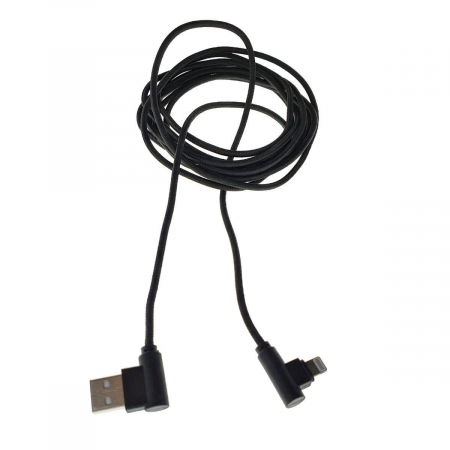 Cablu USB 2.0 compatibil cu conector lightning, unghi 90 grade la ambele capete, 300 cm lungime, invelis textil, negru [2]