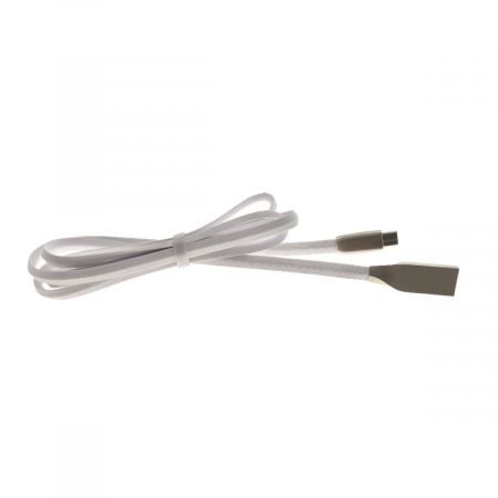 USB la microUSB - Cablu USB 2.0 la microUSB,100cm,plat,cauciucat,metal,alb