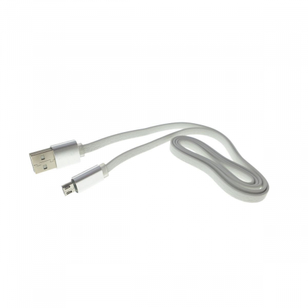USB la microUSB - Cablu USB 2.0 la microUSB, 80 cm, plat, cauciucat, alb