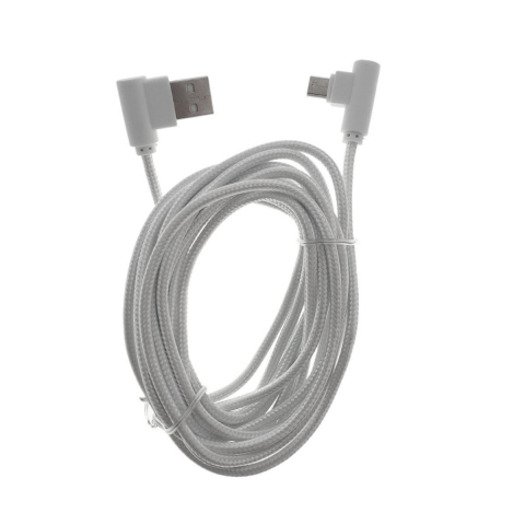 Cablu USB 2.0 la microUSB, unghi 90 grade la ambele capete, 300 cm lungime, invelis textil, alb [6]
