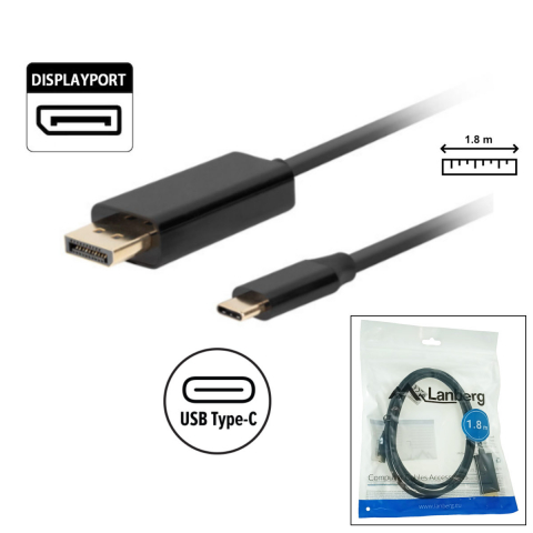 Cablu USB-C la DisplayPort, 1.8m, tata-tata, Lanberg 43681, HDR, DPCP 1.0, 4K-60Hz, negru [1]