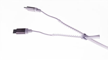 Cablu USB cu conector microUSB si conector compatibil lightning , model zipper, alb [3]