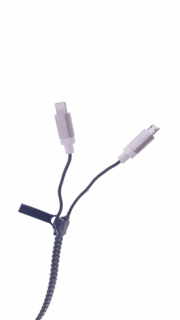 Cablu USB cu conector microUSB si conector compatibil lightning , model zipper, negru [3]