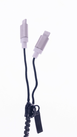 Cablu USB cu conector microUSB si conector compatibil lightning , model zipper, negru [4]