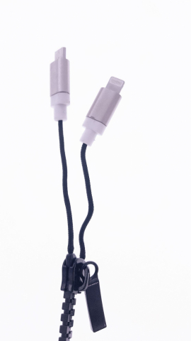 Cablu USB cu conector microUSB si conector compatibil lightning , model zipper, negru [9]