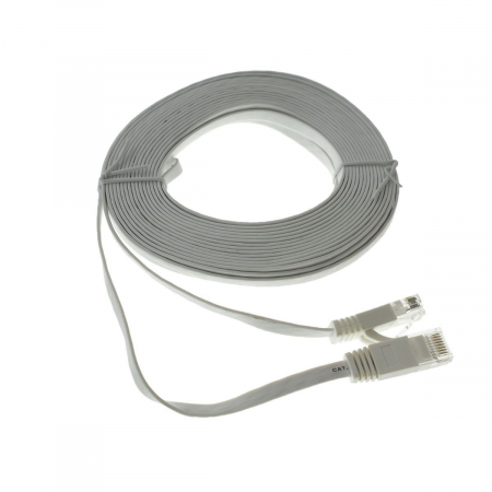 Cabluri retea internet - Cablu UTP cat.6,mufat 2xRJ45,lungime 10m,plat,de legatura retea,ethernet,alb