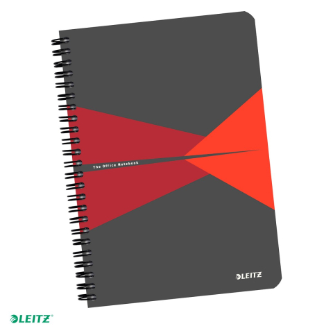 Caiete - Caiet birou spira A5 dictando coperta PP office Leitz, carton 90 g/mp, 90 file, rosu