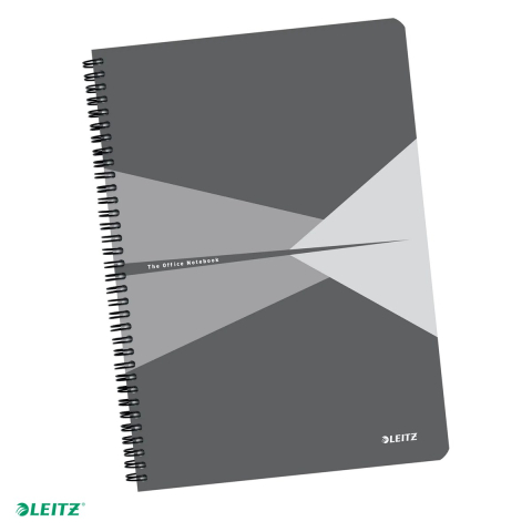 Liniatura Matematica (Patratele) A4 - Caiet de birou Leitz Office, carton laminat, A4, 90 coli, cu spira, matematica, pentru documente perforate, hartie 80 g/mp, gri