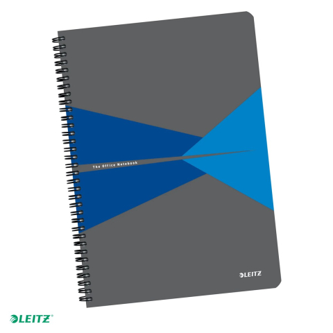 Caiete A4 - Caiet de birou Leitz Office, PP, A4, 90 coli, cu spira, matematica, pentru documente perforate, hartie 80 g/mp, albastru