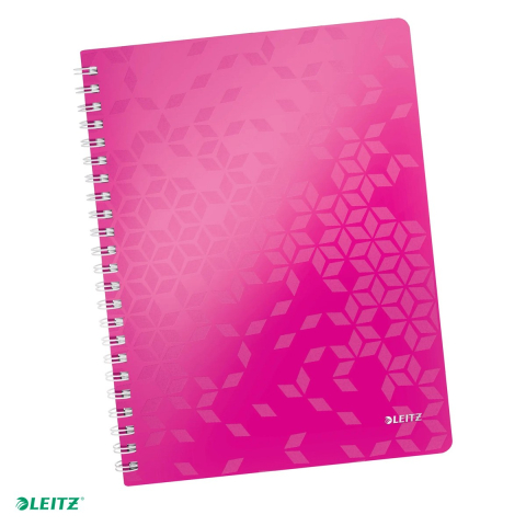 Liniatura Dictando (Linii) A4 - Caiet de birou Leitz WOW, PP, A4, cu spira, dictando, pentru documente perforate, 80 file, hartie 80 g/mp, roz