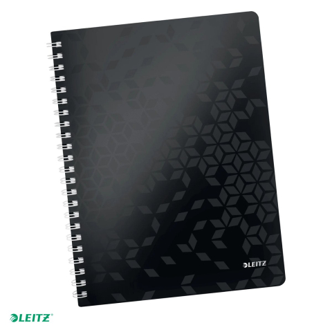 Liniatura Matematica (Patratele) A4 - Caiet de birou Leitz WOW, PP, A4, cu spira, matematica, pentru documente perforate, 80 file, hartie 80 g/mp, negru