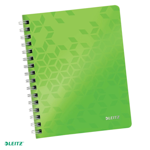Liniatura Matematica (Patratele) A5 - Caiet de birou Leitz WOW, PP, A5, cu spira, matematica, pentru documente perforate, 80 file, hartie 80 g/mp, verde