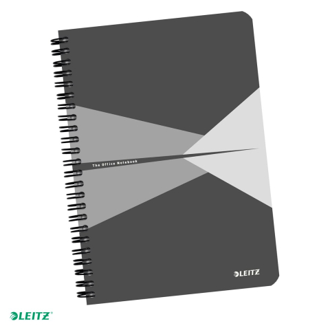 Caiete - Caiet Leitz Office cu spira, coperta PP, A5, matematica, 90 file, hartie 90 g/mp, gri