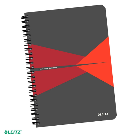 Caiete - Caiet Leitz Office cu spira, coperta PP, A5, matematica, 90 file, hartie 90 g/mp, rosu