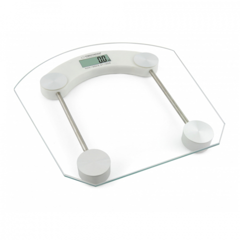 Casnice - Cantar corporal digital, Esperanza Pilates, 180 kg, LCD, 4 senzori, suprafata sticla transparenta securizata, alb