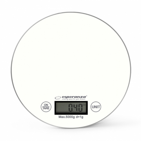 Cantar de bucatarie digital, max 5 Kg, Esperanza Mango, diviziune 1g, tara, diametru 20 cm, sticla, alb [1]