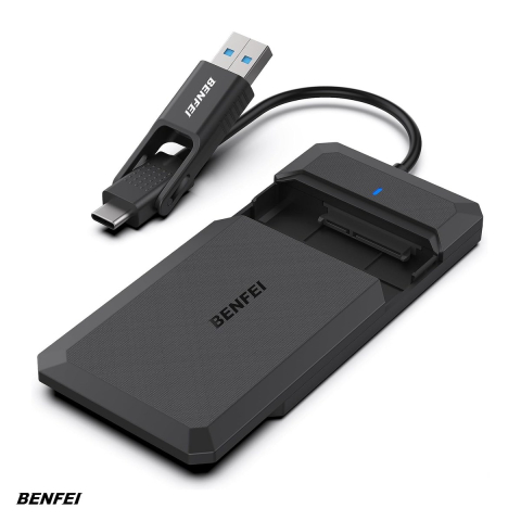 Rack Hard-disk - Carcasa Benfei pentru SSD 2.5 inch SATA, conectare USB-C si USB-A, cu suport UASP SATA III pana la 6TB, cablu 0.12m, viteza transfer pana la 6 Gbps, negru