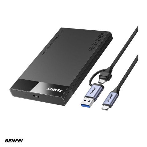 Rack Hard-disk - Carcasa Benfei pentru SSD 2.5 inch SATA, cu suport UASP SATA III pana la 6TB, conectare  USB-C si USB-A, cablu 0.3m, viteza transfer pana la 6 Gbps, negru