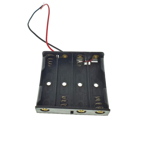 Mufe si conectori electrici - Carcasa cu suport si conectori cu 2 fire, pentru 4 baterii tip AA R6, din plastic negru