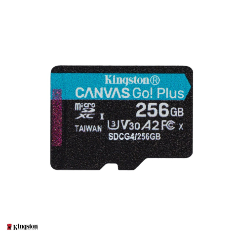 Carduri memorie - Card de memorie Kingston 256GB microSDXC Canvas Go Plus Gen4, clasa 10, UHS-I, U3, V30, A2, viteza citire 200 MB/s, cu adaptor SD