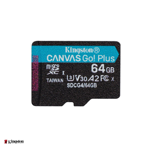 Carduri memorie - Card de memorie Kingston 64GB microSDXC Canvas Go Plus Gen4, clasa 10, UHS-I, U3, V30, A2, viteza citire 200 MB/s, cu adaptor SD
