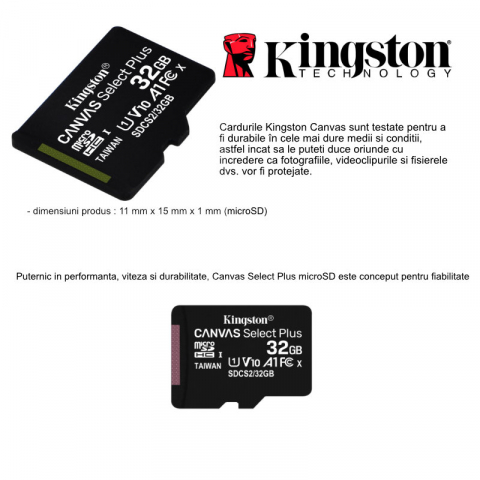 Card de memorie MicroSD, Kingston Canvas Select Plus, 32GB, UHS-I, 100MB/s, fara adaptor SD [8]