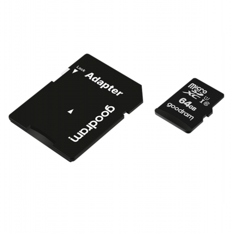 Carduri 64 Gb - Card de memorie microSDHC 64 Gb, clasa 10 UHS-I, Goodram 93015, cu adaptor, negru