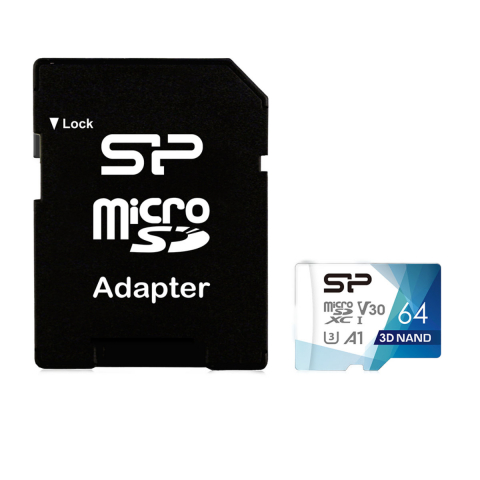Carduri 64 Gb - Card de memorie MicroSDXC 64 Gb, Silicon Power Superior Pro, UHS-I, U3, V30, A1 100/80/MB/s, cu adaptor