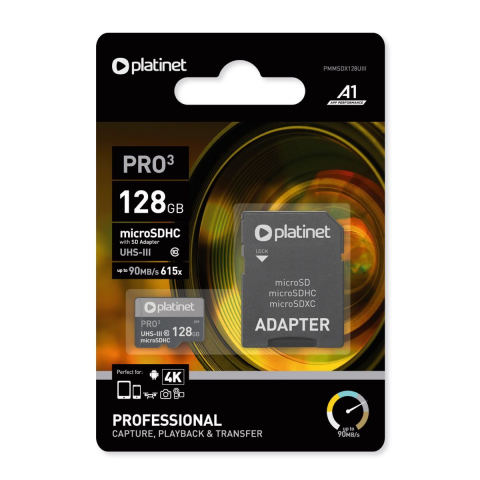 Card microSDXC Platinet 42910, 128GB, clasa 10 UHS-III 90Mb/s 4K, cu adaptor [3]