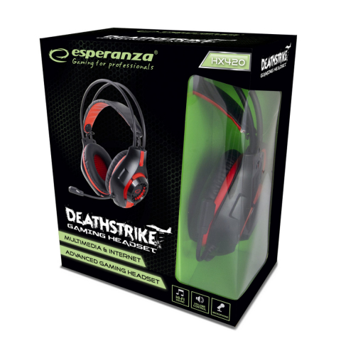 Casti gaming cu LED, Esperanza Deathstrike, cu microfon, control volum, negru cu rosu [7]