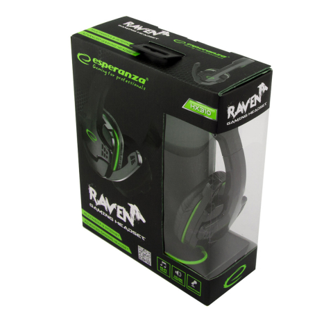 Casti gaming , Esperanza EGH310 Raven, cu microfon, cablu 2 m, negru cu verde [7]