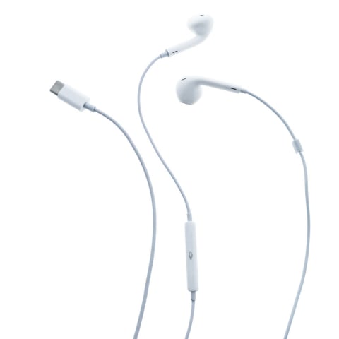 Accesorii smartphone - Casti in-ear cu microfon, Fiesta FISEMW10, conector USB Tip C, control pe fir, lungime cablu 120 cm, albe
