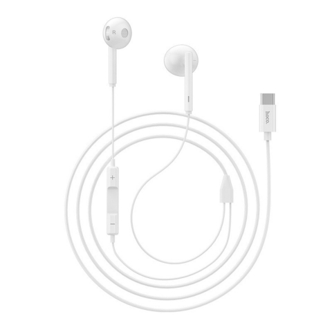 Casti in-ear cu microfon, HOCO L10, pentru smartphone, conector USB Tip C, control pe fir, cablu 115 cm, albe [1]
