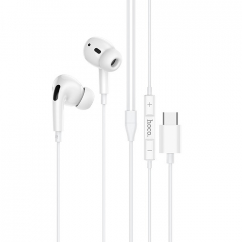 Casti cu cablu - Casti in-ear cu microfon, HOCO M1 PRO, pentru smartphone, conector USB Tip C, control pe fir, cablu 115 cm, albe