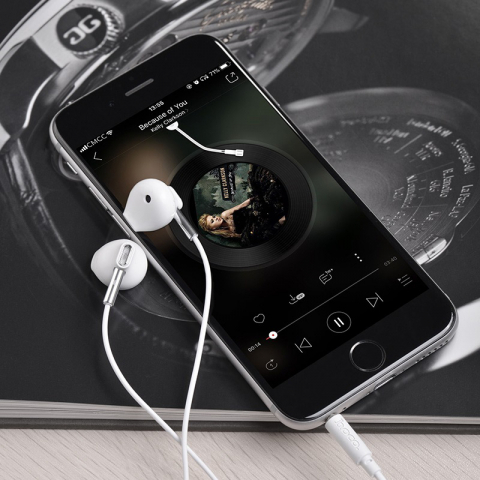 Casti in-ear cu microfon, HOCO Sky Sound M57, pentru smartphone, conector jack 3.5mm 4 pini, cablu 115 cm, albe [2]