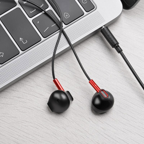 Casti in-ear cu microfon, HOCO Sky Sound M57, pentru smartphone, conector jack 3.5mm 4 pini, cablu 115 cm, negre [12]