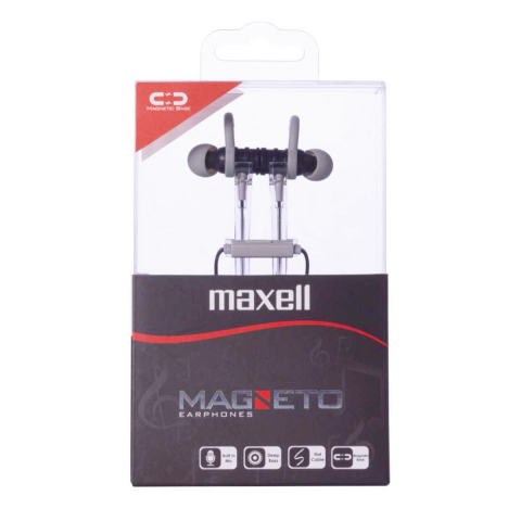 Casti in ear cu microfon, Maxell Magneto, design wing tip cu baza magnetica, jack 3.5mm, cablu plat 125cm, cu suport, negru cu gri [12]