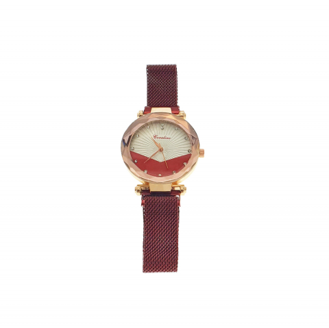 Ceas Coraline, afisaj analog cu cristale, carcasa 35 x 10mm, curea magnetica latime 16mm, rosu cu alb [4]