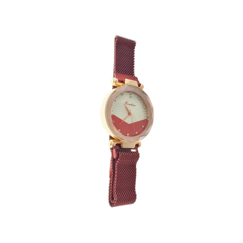 Ceasuri de dama - Ceas Coraline, afisaj analog cu cristale, carcasa 35 x 10mm, curea magnetica latime 16mm, rosu cu alb