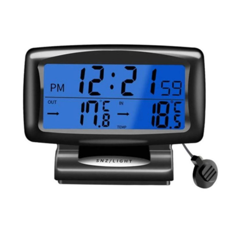 Ceas de birou - Ceas cu alarma, termometru de interior si exterior, PDX MD-350-2, senzor si cablu cu lungimea de 245 cm, negru