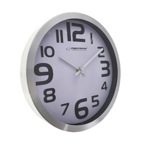 Ceas de perete Esperanza EHC013W Zurich, afisare cu cifre arabe mari, argintiu cu fond alb, 250x40mm [5]