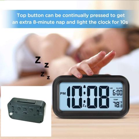 Ceas digital LED, cu alarma, termometru si calendar, amanare alarma, senzor iluminare, baterie 3 x AAA, 137 x 80 x 48 mm, negru [4]