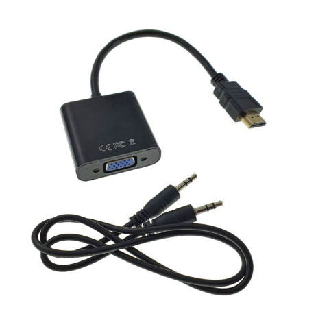 Adaptoare HDMI - Convertor adaptor HDMI tata la VGA mama, cu cablu 15cm si cablu audio jack 3.5mm tata-tata