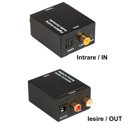 Convertor audio digital-Toslink la analog 2xRCA, Blow 11237, cablu digital si alimentare, negru [1]