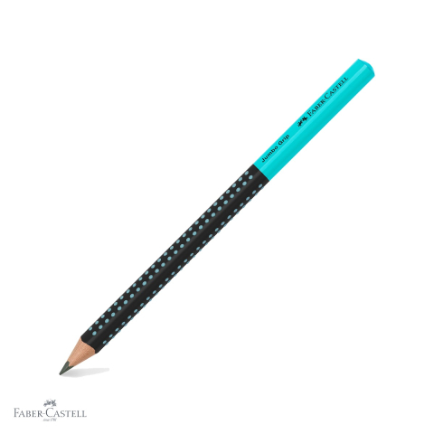 Creioane grafit - Creion grafit Jumbo Grip Two Tone Faber-Castell, mina B, forma triunghiulara ergonomica, negru-turcoaz